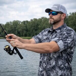 KastKing Mens 3XL Fishing Shirt Grey Camo Long Sleeve Roll Vented Performance